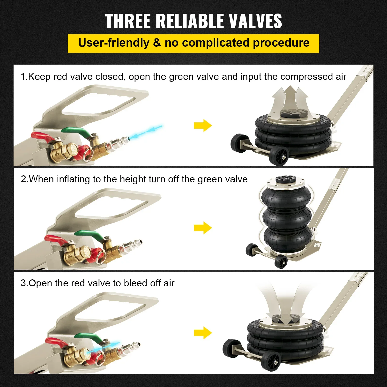 3 T Jacks Three Bags Pneumatic Jack with Adjustable Handle 40CM Quick Lift Car Jack SUV Car Lift Tool Horizontal Jack