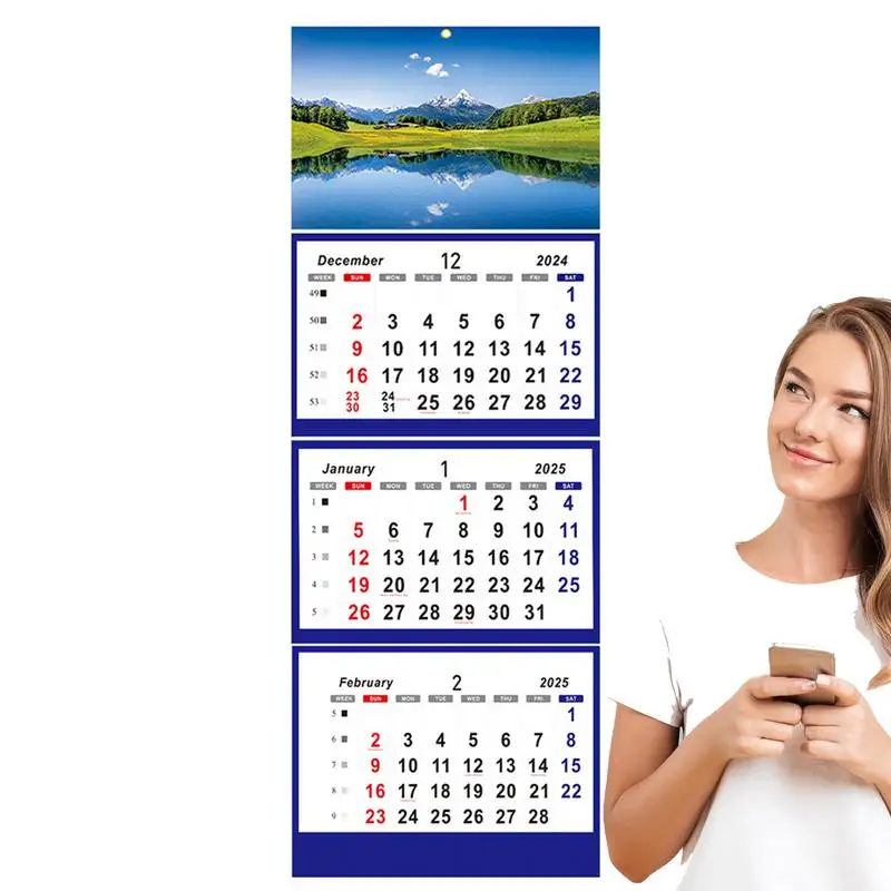 Vertical 3 Months Display Wall Calendar 2025 Dec 2024 - Jan 2026 Holidays Blocks Calendar For Daily Organizing & Planning