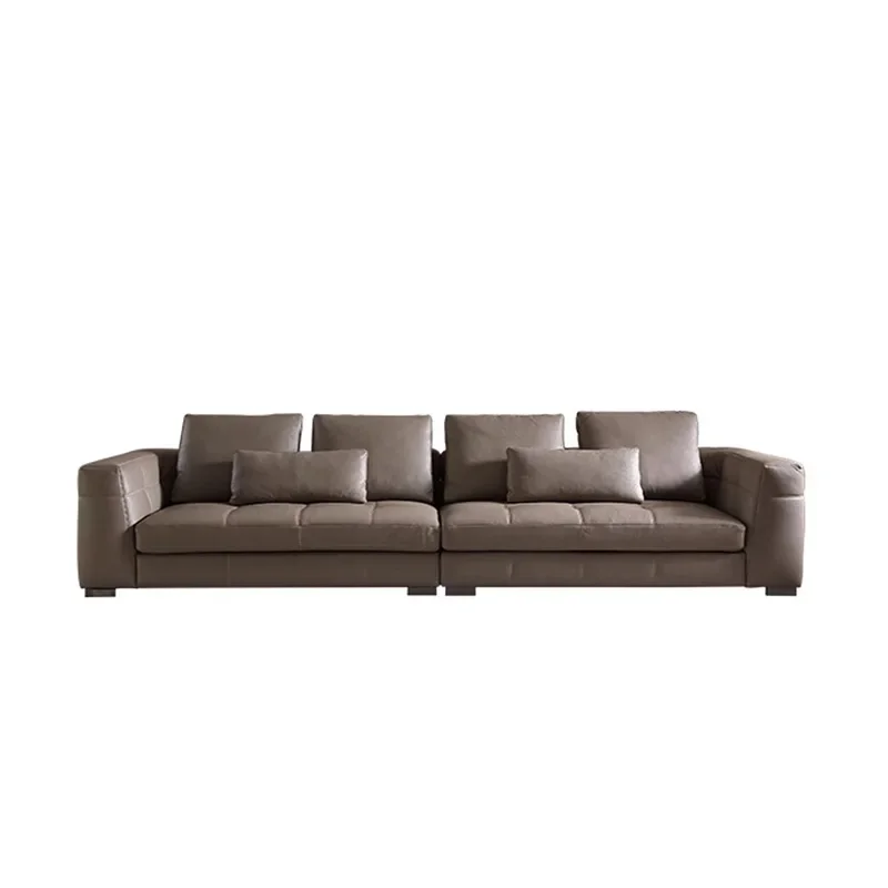 Italian minimalist cloth leather sofa simple modern straight row first layer cowhide villa designer living room sofa