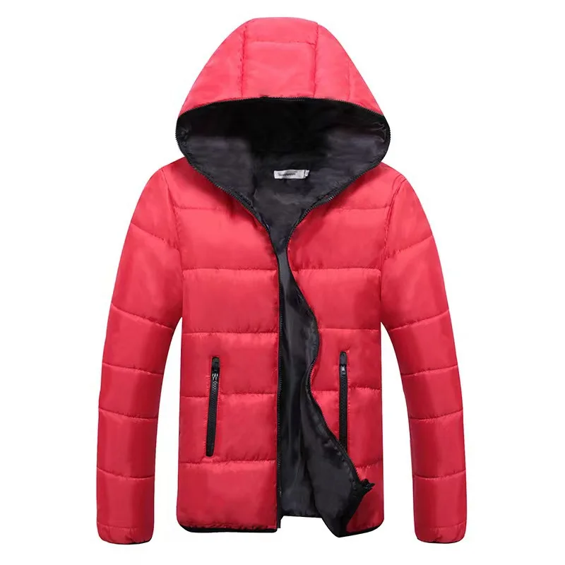 Men\'s Cotton Padded Zipper Slim Fit Hooded Jacket Winter Parkas Korean Fashion Warm Fleece Windbreaker Coat