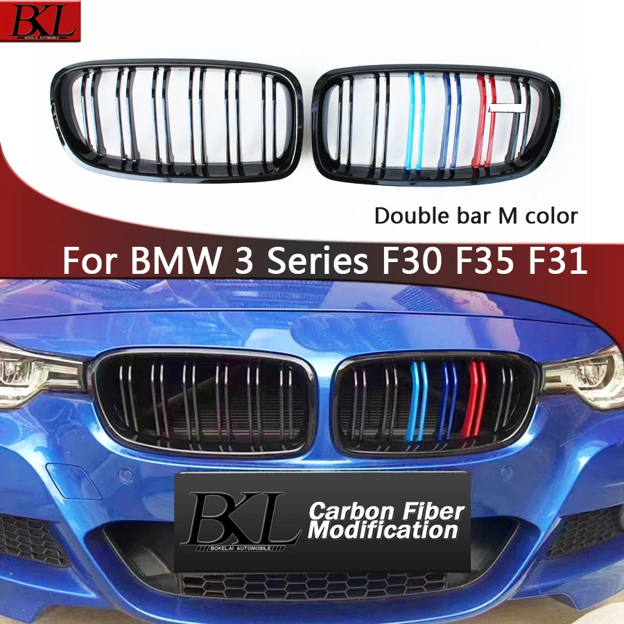 For BMW 3 Series F30 F35 F31 330i 2012-2019 Kidney Grille  Glossy Black ABS M Style Color Plastic Front Bumper Auto Decor Grill