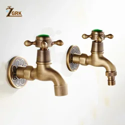 ZGRK Brass Wall Mounted Bibcock Faucet Garden Outdoor Washing Machine Faucet Antique Mop Taps Bathroom Single Cold Tap
