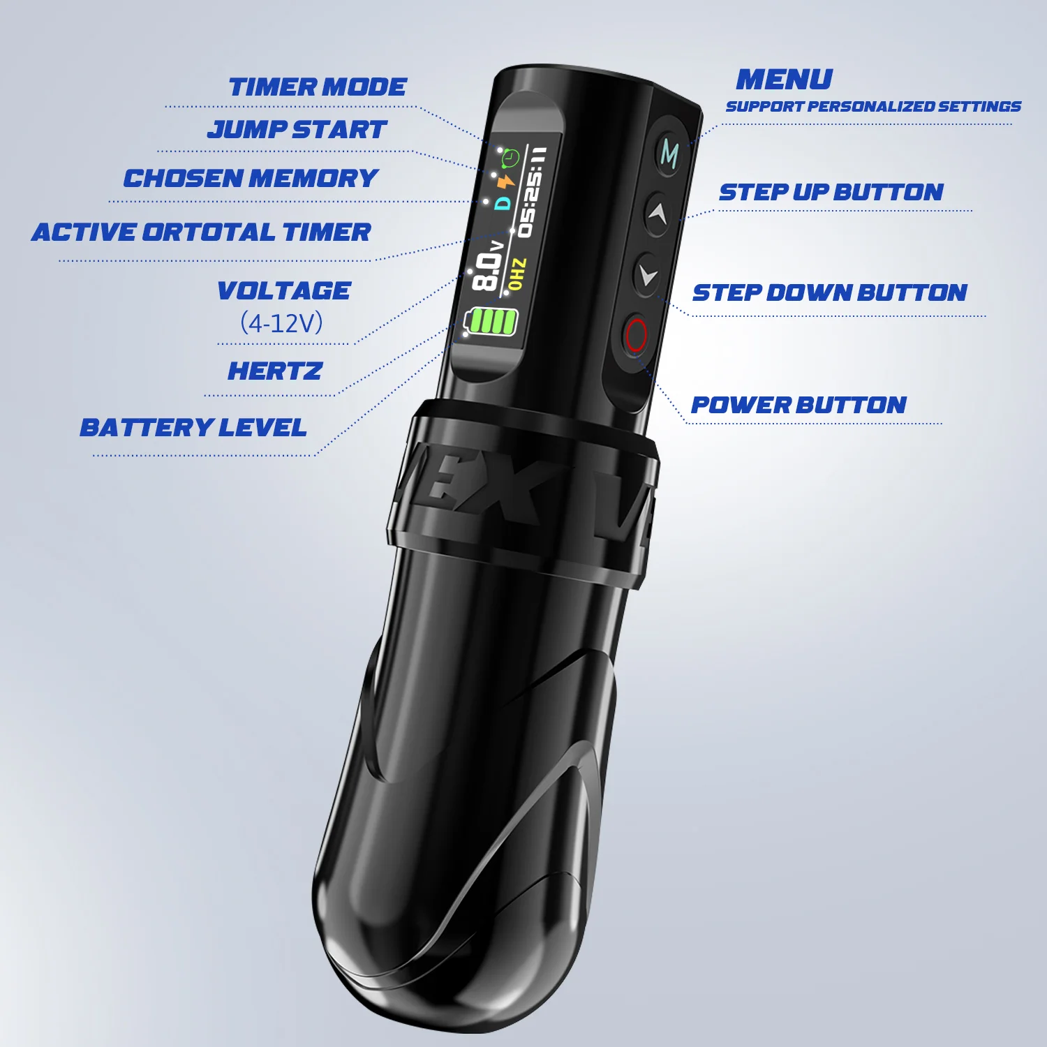 2000mAh Digital Display Wireless Tattoo Machine Pen With Jump Start Feature Extra Battery Included For Tattoo Artist /Beginners