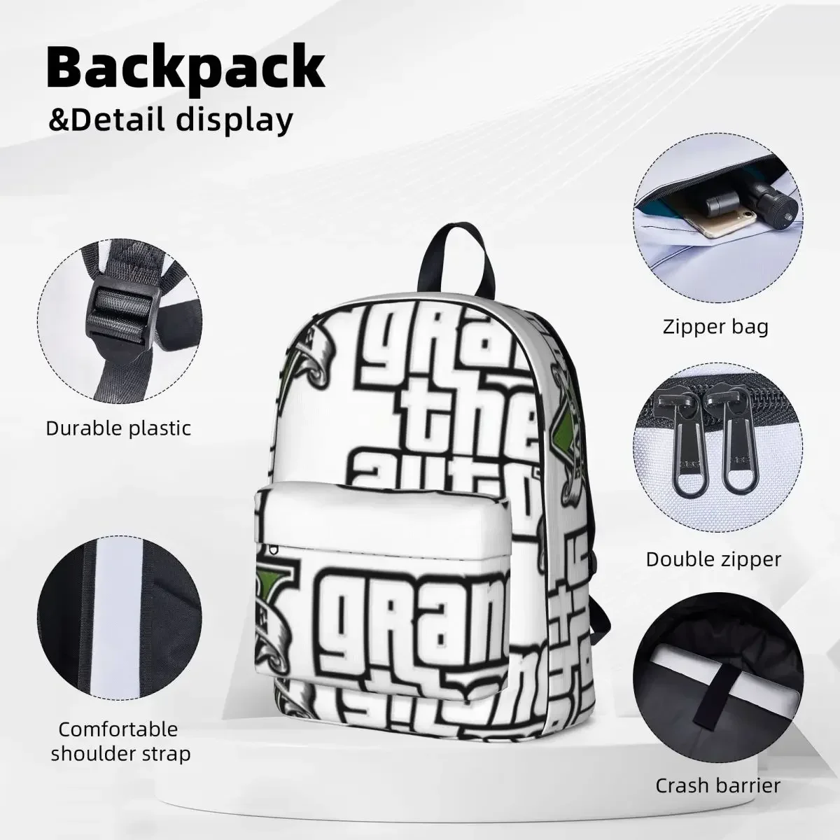 GTA5 Backpack Waterproof Children School Bag Laptop Rucksack Travel Rucksack Large Capacity Bookbag