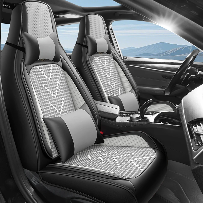 (Luxury Edition) Front Single Seat, Equipped with 1 Comfortable Headrest and 1 Soft Lumbar Support, Luxurious Ice Silk Full-Cover Integrated Car Seat Cover, Universal, Comfortable, Breathable, and Wear-Resistant, Suitable for All Seasons, Three-Dimensional Design That Fits the Seat Well, Minimalist and Luxurious Style, Five Seat Colors Available, Suitable for Sedans, Suvs, Pickup Trucks, and Other Various Models