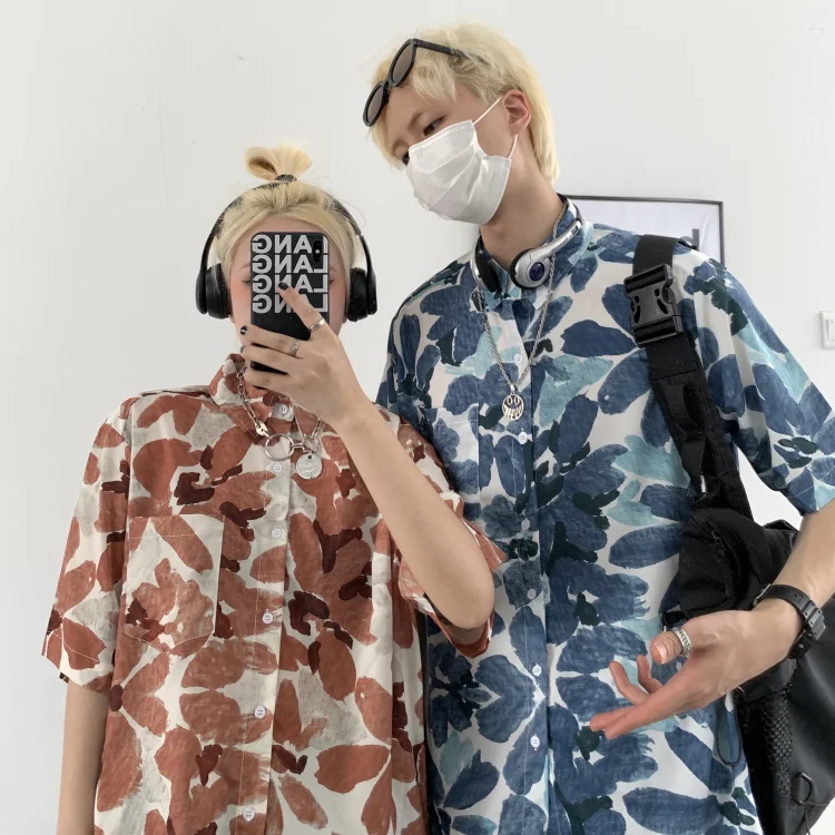

Fashion Mens Short Sleeve Hawaiian Shirt Fast drying Plus Size Asian Size M-5XL Summer Casual Floral Beach Shirts Men Lovers