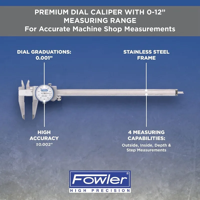 Calibrador de Dial Premium con rango de medición de 0-12 ", calibrador de Dial con bloqueo moleteado, precisión de ± 712", caja incluida, 52-008-0.002-0