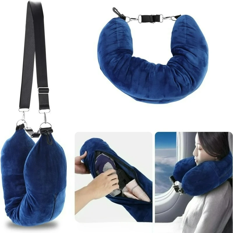 مسند رأس جديد للسفر ناعم من القطيفة قابل لإعادة الملء غطاء وسادة للأمتعة خارجي متعدد الوظائف على شكل حرف U مسند رأس محمول #1