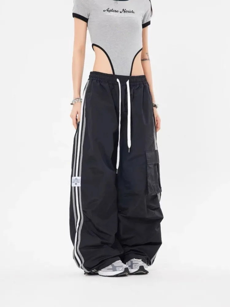 Y2K Cargo Pants Women Straight Wide Leg Casual Pants Spring and Fall Korean Fashion Streetwear Loose Striped Sweatpants Women