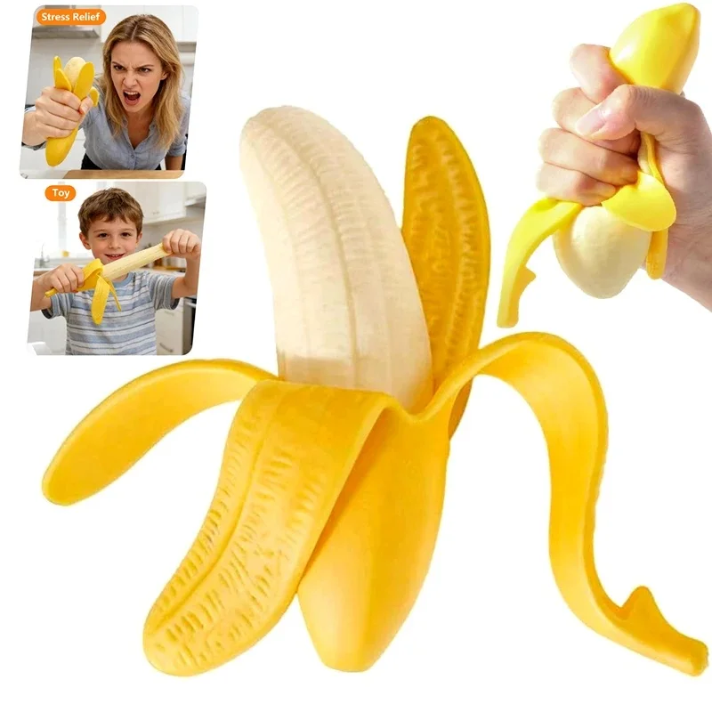 2PCS Simulation Banana Squishy Toy Fidget Toy Squeeze Stress Relief Stretchy Slow Rising Tricky Funny Toy