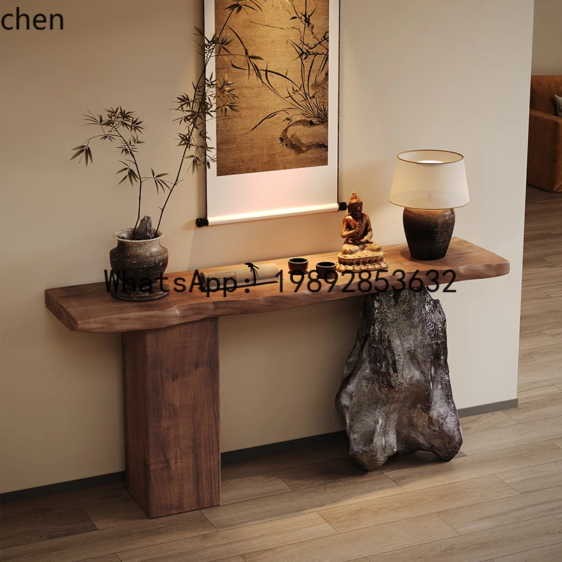 

P30 wabi-sabi wind log natural edge living room entrance table retro old decorative strip case end view table
