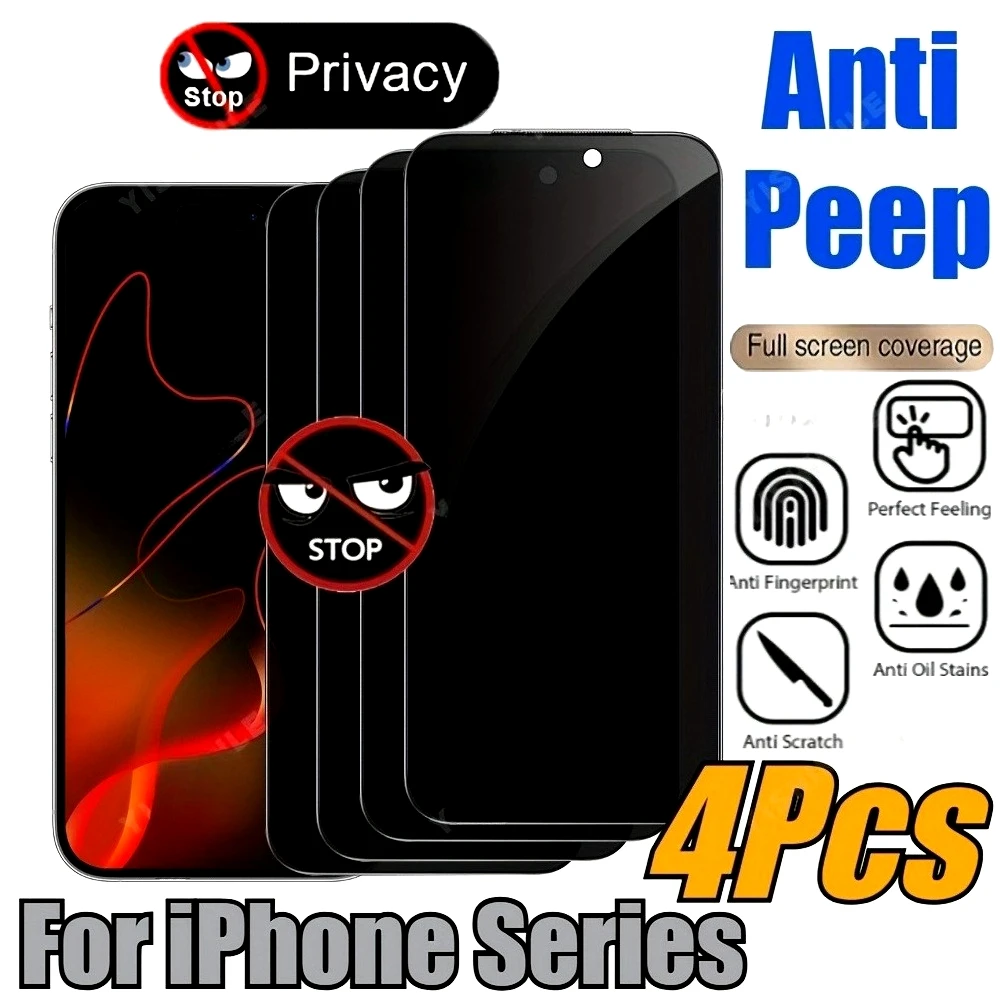 

4Pcs Anri Spy Screen Protector for iPhone 17 16 15 14 Pro Max Air 16e 15 Plus Tempered Glass for iPhone 13 12 11 Pro XR XS Max