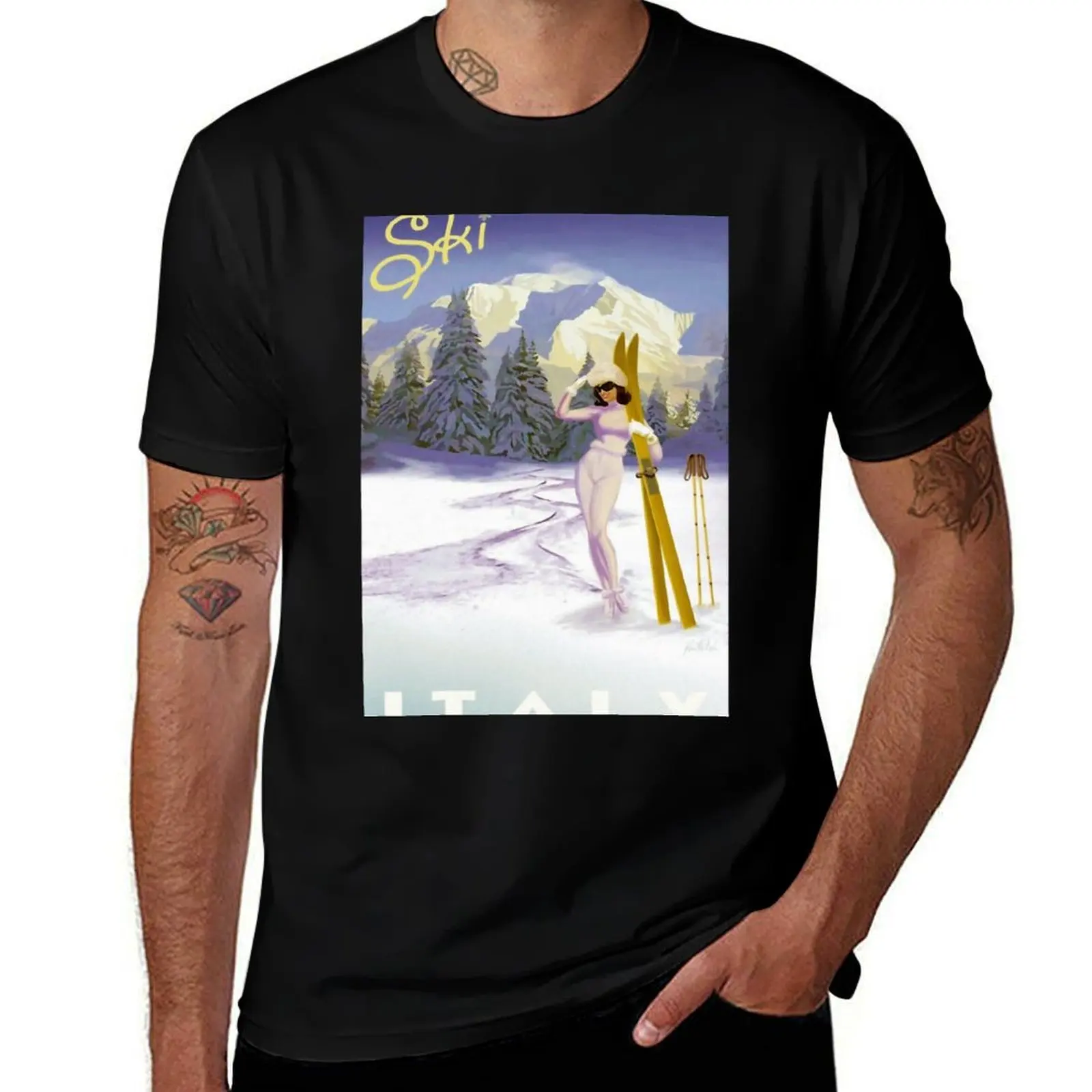 Vintage Italian Ski sport poster, ski italy T-Shirt Quick Dry Fishing T-Shirt