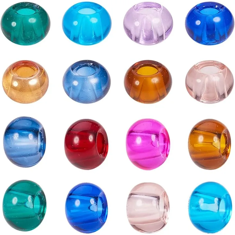 100pcs Large Hole Beads 15x10mm Glass European Beads Garden Decor Beaded Mixed Slide Spacer Beads for European Snake Chain Brace