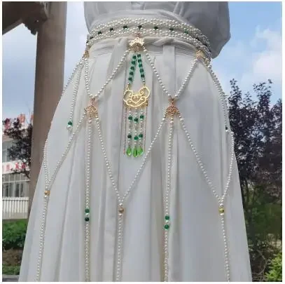 Cadena de cintura a la moda para mujer, accesorios de ropa Hanfu estilo Tang Original, borla de perlas