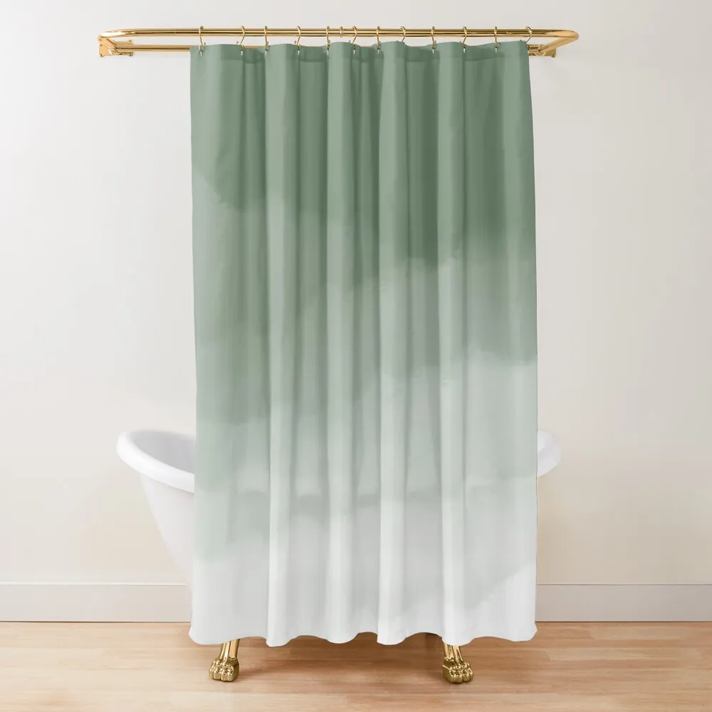 Sage Green Watercolor Ombre Shower Curtain Bathroom Fabric Polyester Waterproof Modern Shower Curtains Bath Decor with 12 Hooks