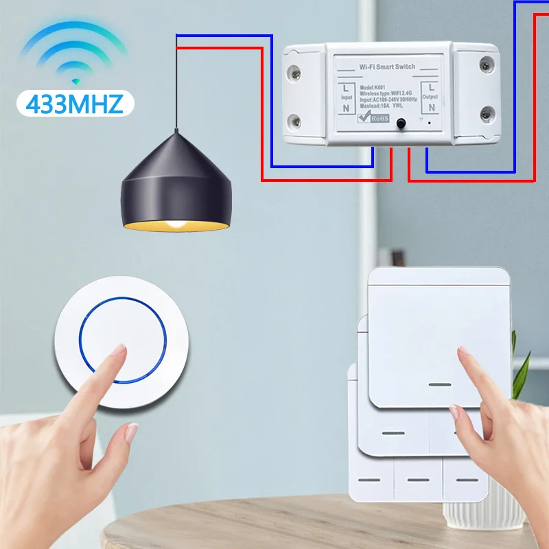 Interruptor inteligente WiFi 10A, Control inalámbrico de 433MHz, interruptor RF, Panel de botón redondo, Control por voz, compatible con vida inteligente, Alexa,Google