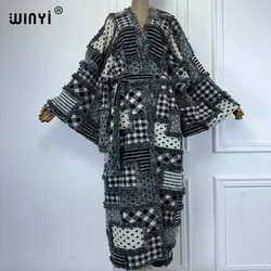 WINYI women coat with belt winter long down cardigan luxury clothes kimono abaya dubai luxur Middle East winter outfit for women