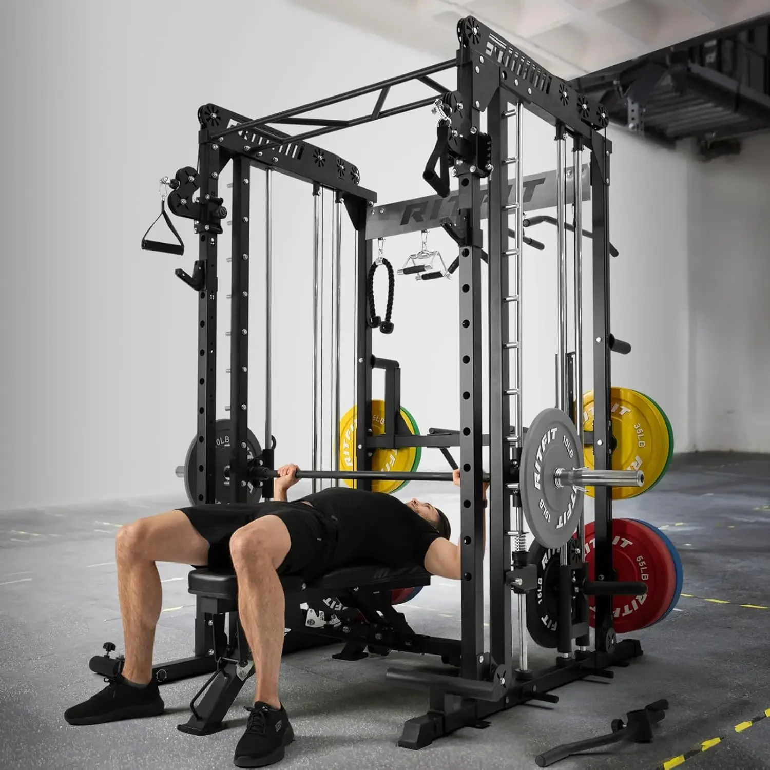 M1 & M1 Pro Smith Machine with Cable Crossover System, Multi-Function Squat Rack Power Cage for Home Gym, Power Rack and Package