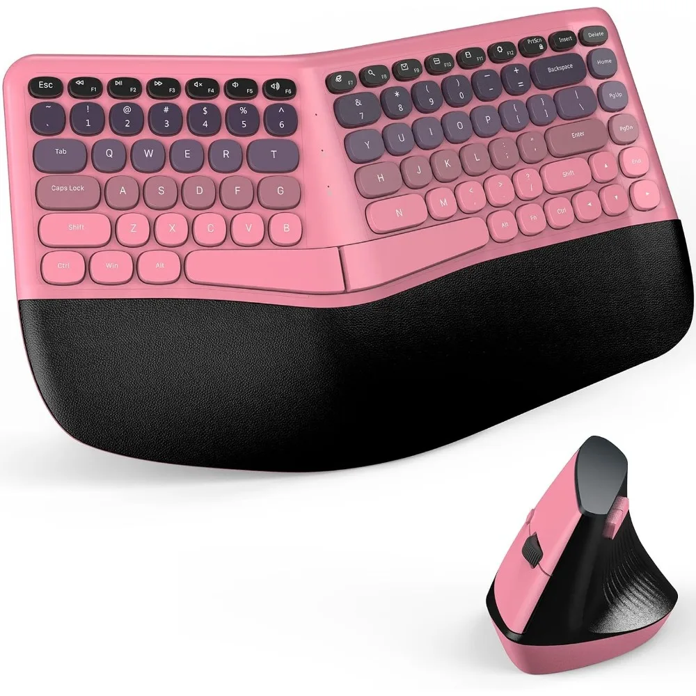 Ergonomic Split Keyboard with Wrist Support & Vertical Optical Mouse, PC/Laptop/Desktop, Pink Gradient
