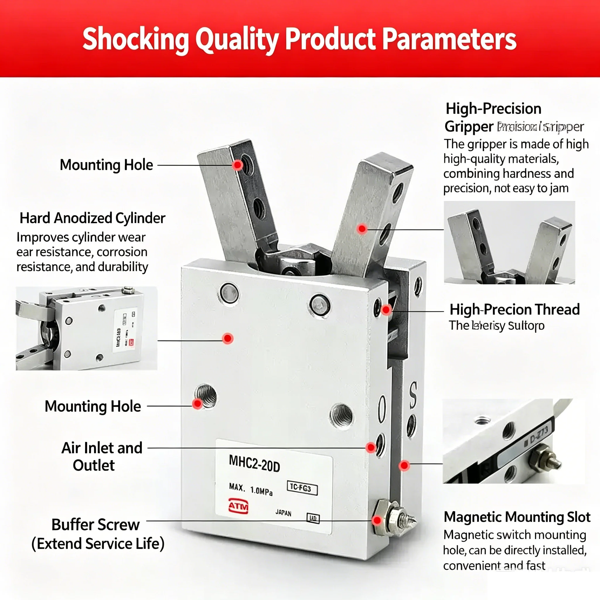 MHC2 Pneumatic Gripper NEW Angular Type Air MHC2-10D MHC2-16D MHC2-20D MHC2-25D Aluminium Clamps Finger Cylinder