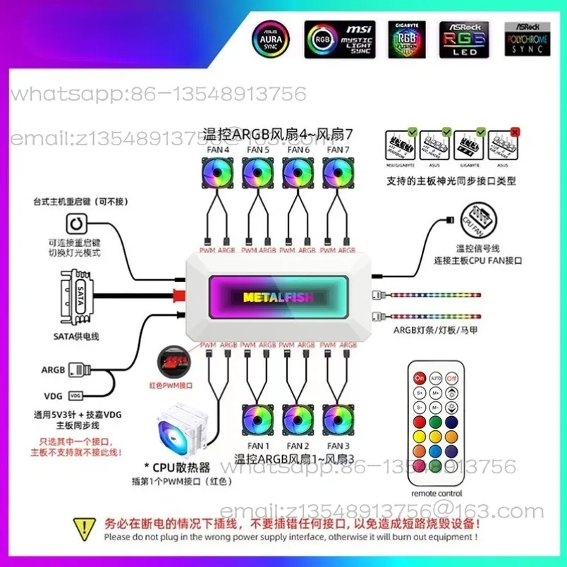 Chassis fan ARGB controller PWM temperature control hub 5V three-pin Shenguang synchronous mirror two-in-one