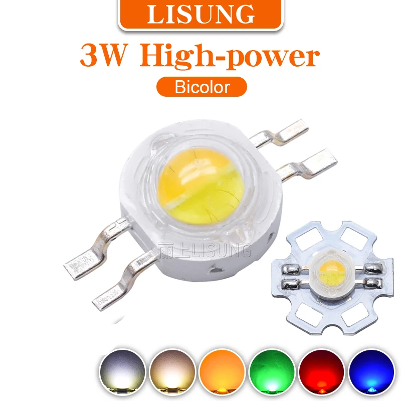 potencia 3w star led bicolor chip contas de lampada de duas cores luz do carro do diodo fonte de iluminacao amarelo branco vermelho quente branco azul alta 01