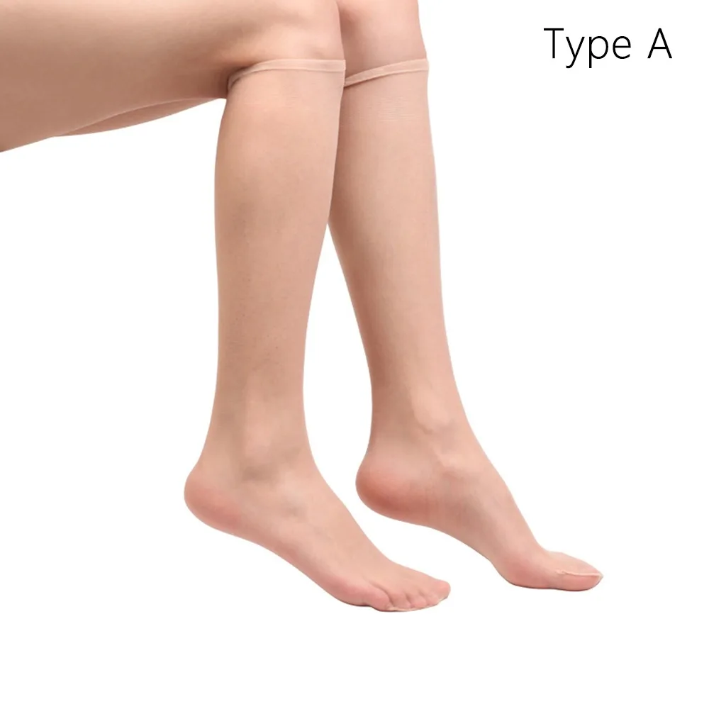 2 pares de calcetines hasta la rodilla de seda Lolita color carne blanco negro mujeres calcetines largos tubo Anti gancho seda Invisible muslo medias de red