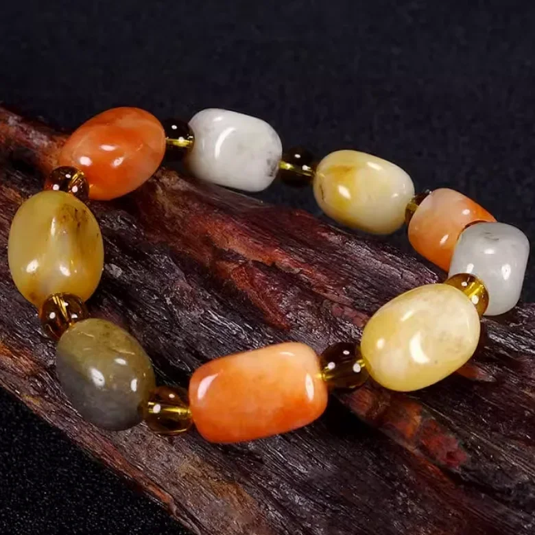 Xinjiang Natural Gold Silk Jade Bracelet Men's and Women's Lucky Hand String Gobi Jade Body Protectors Keep Healthy Body Jewelry