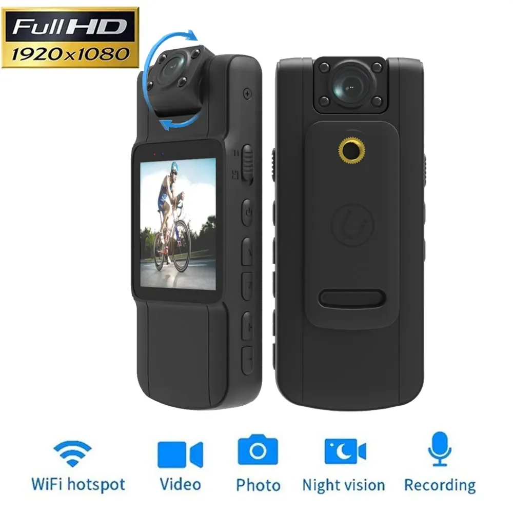 

HD4K Pocket Bodycam Wearable Mini Camera With HD IPS Screen 180 Rotatable Len And Back Clip Full HD Police Body Recorder