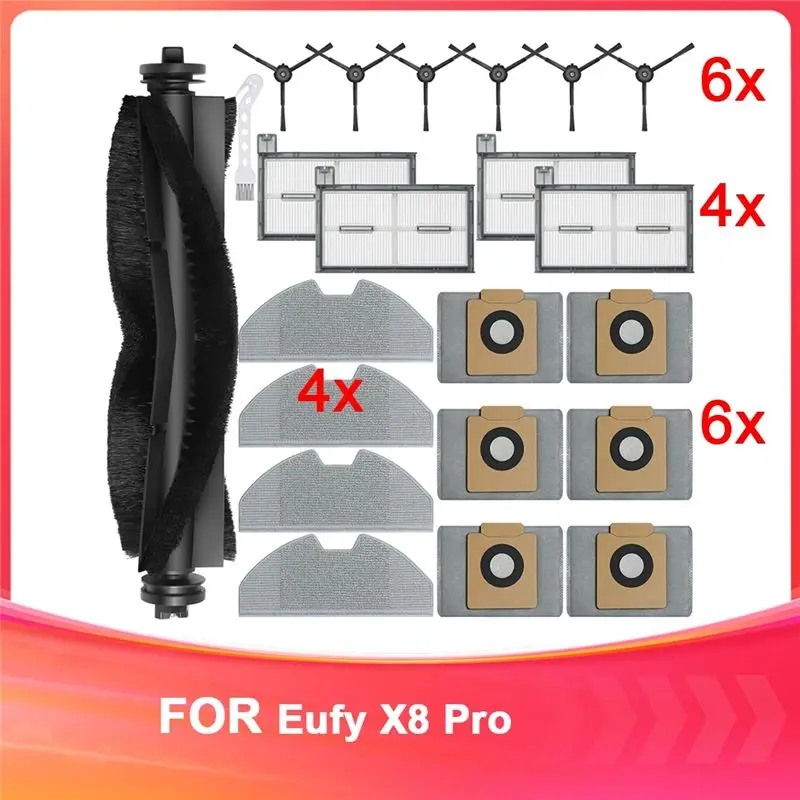 

Аксессуары ABLG для роботов-пылесосов Eufy X8 Pro: комплект для замены, включая роликовые щетки, фильтры, насадки для влажной уборки, боковые щетки, мешки для сбора пыли.