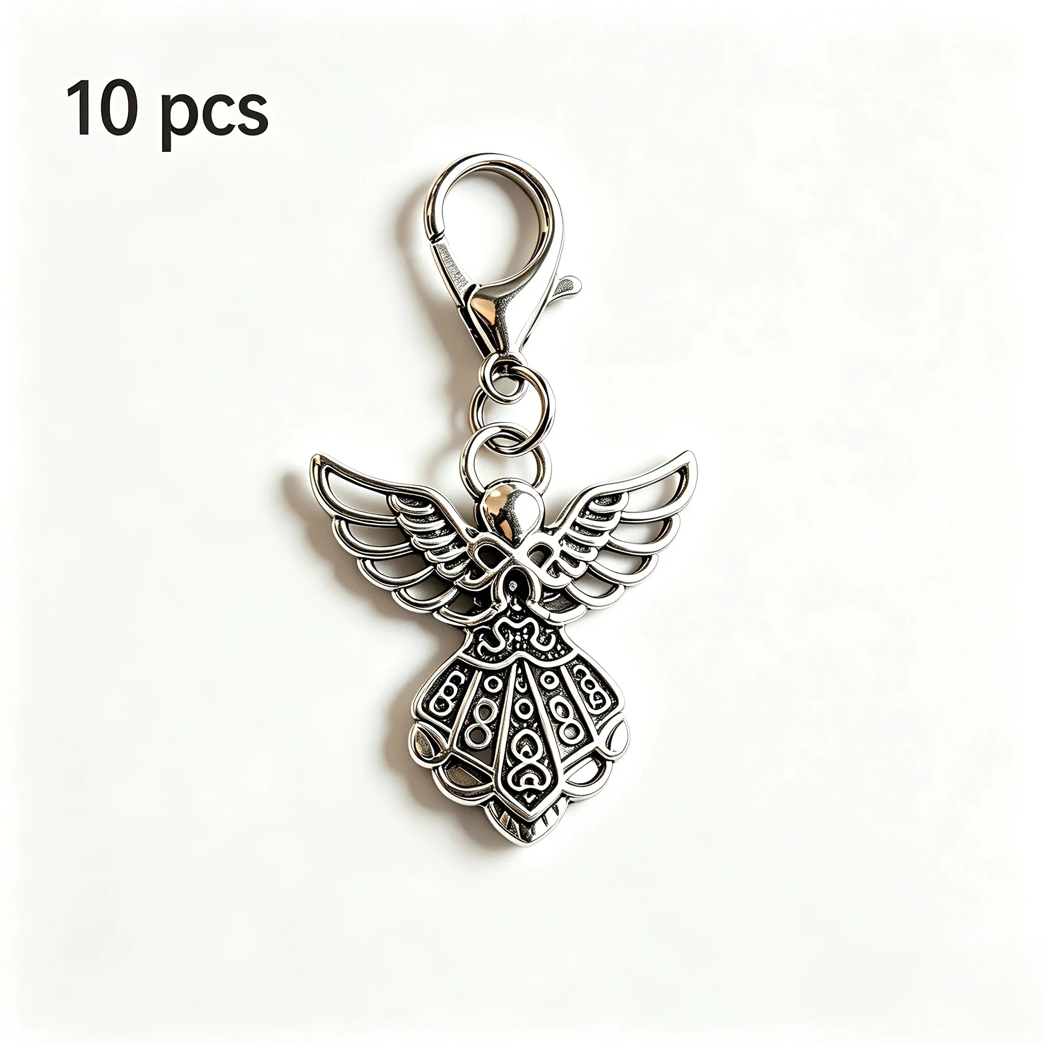 Engel-Charm-Schlüsselanhänger, Vintage, hohler Engel-Anhänger, Schlüsselring, 10 Stück, Metall-Karabinerverschluss, Schlüsselhalter für Tasche, Geldbörse, Autoschlüssel, Geschenk – Detail 1