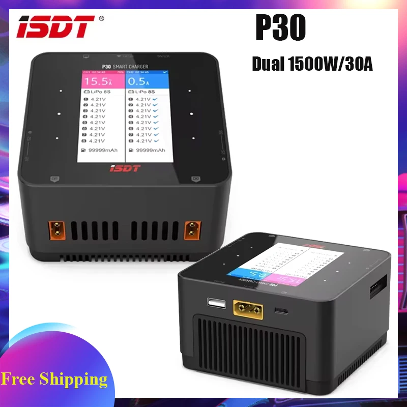 ISDT P30 1000WX2 30AX2dual Channel Synchronous Bluetooth BattGo Balanced Charging and Discharging 1-8S Lithium-ion Smart Battery
