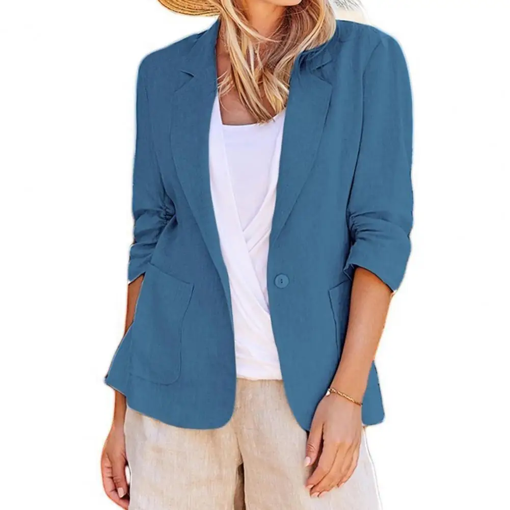 Solid Color Casual Business Outwear Elegant Women\'s Business Suit Jackets with Lapel Collar Pockets for Office for Professional