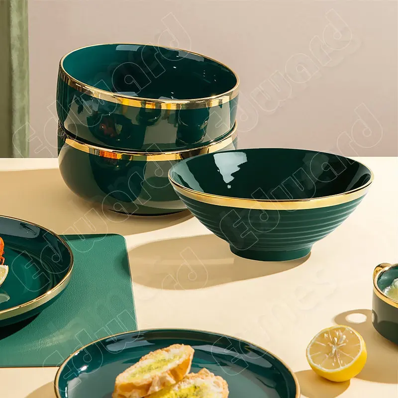 European Style Creative Plate Green Ceramic Plates Steak Pasta Dishes Dessert Vegetable Salad Tableware Set Household Use Plates