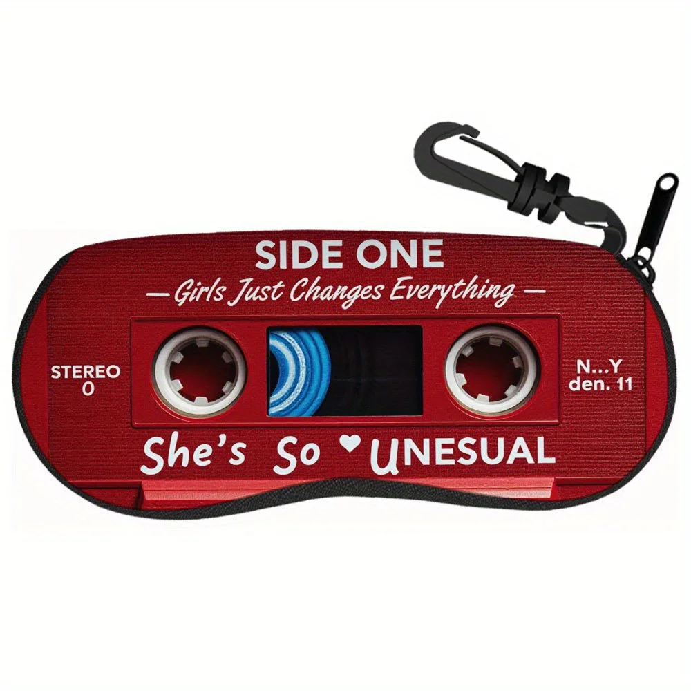 She'S So Unusual 80S Retro Cassette Design Glasses Case - Stylish Zippered Eyewear Wallet for Women, Compact