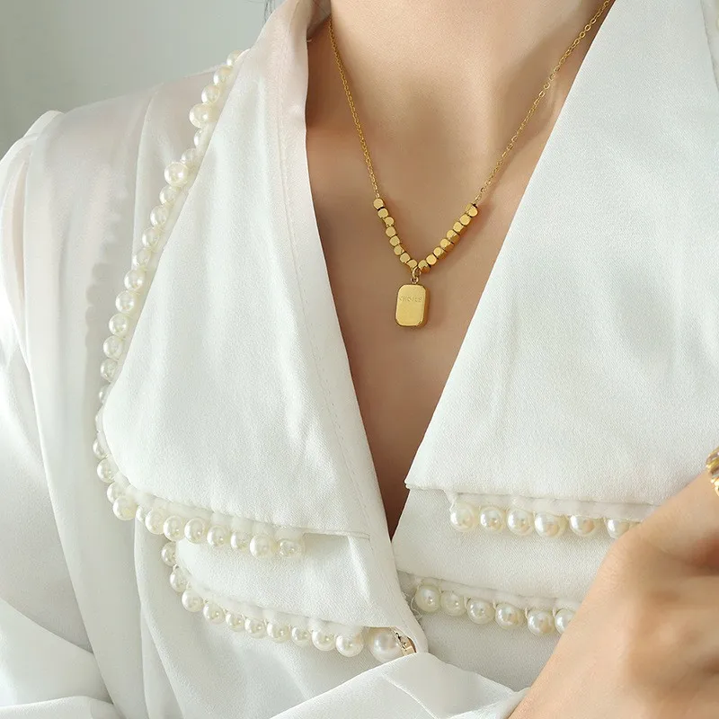 Halskette mit quadratischem Wasserform-Anhänger aus Edelstahl 316, Damenmode, schwarze Acrylkette im Multi-Stil, besonderer Produktschmuck – Detail 32
