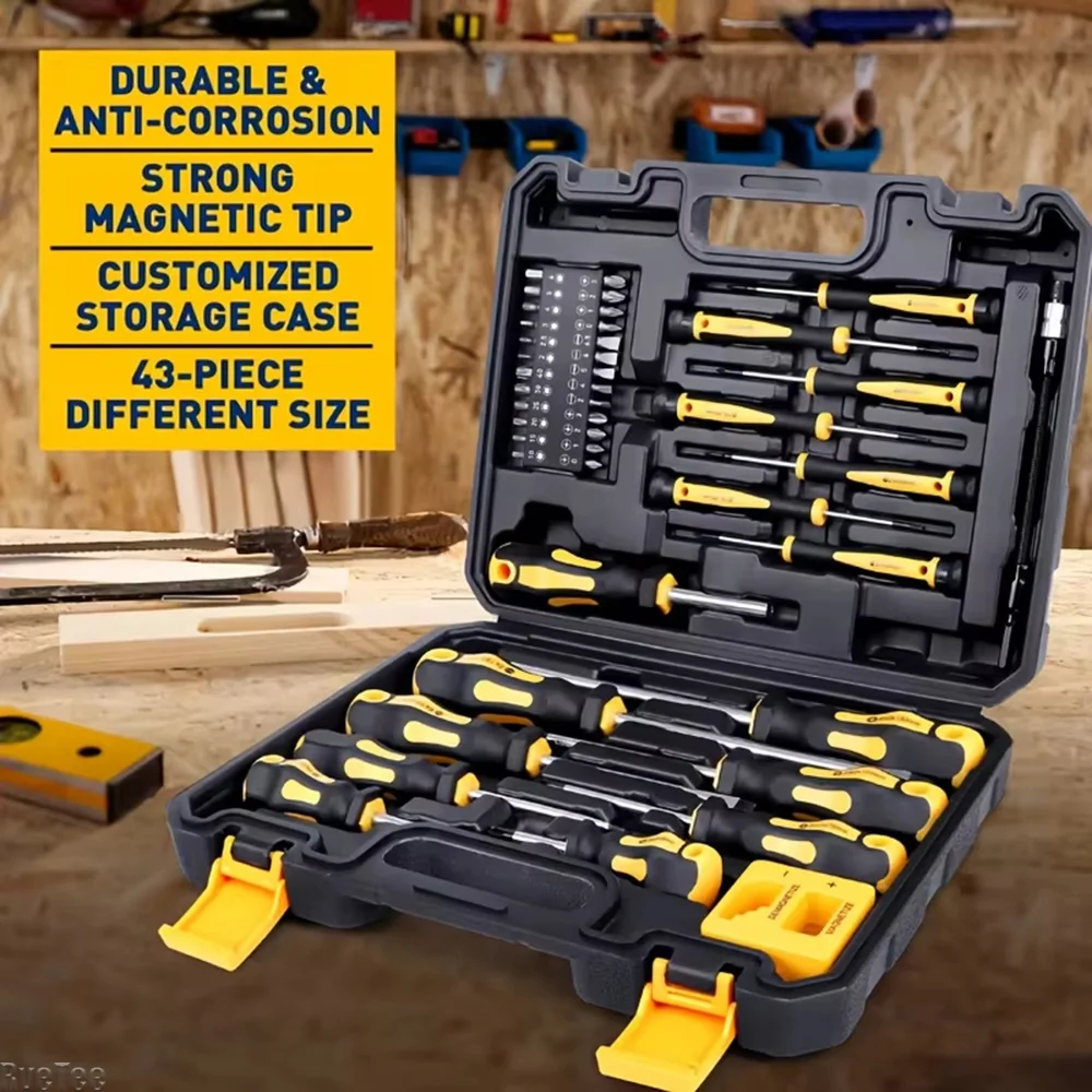 43Pcs Magnetic Screwdriver Set, Interchangeable Bits & Ergonomic Handle with Magnetic Base for Auto & Electronics Repair
