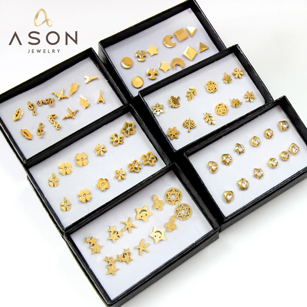 ASONSTEEL-Ensemble de boucles d\'oreilles à tige vintage pour femme, piercing flocon de neige, acier inoxydable, document doré moderne, nouveaux