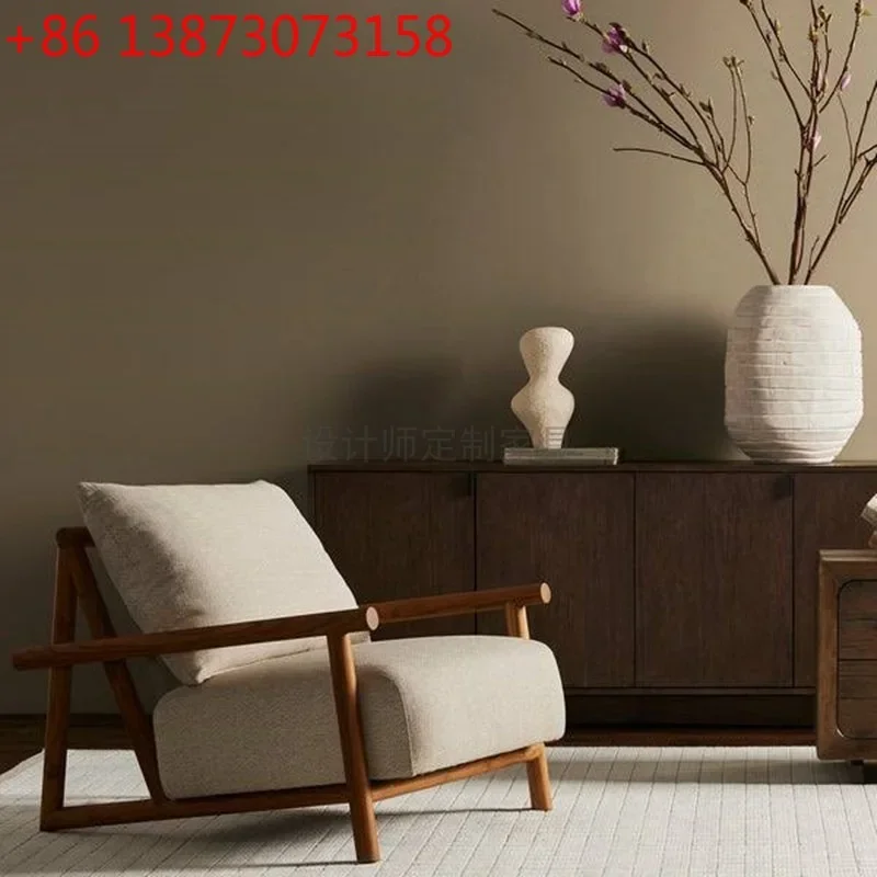 

Nordic minimalist small apartment living room solid wood sofa chair B & B club cafe fabric single armrest leisure chair