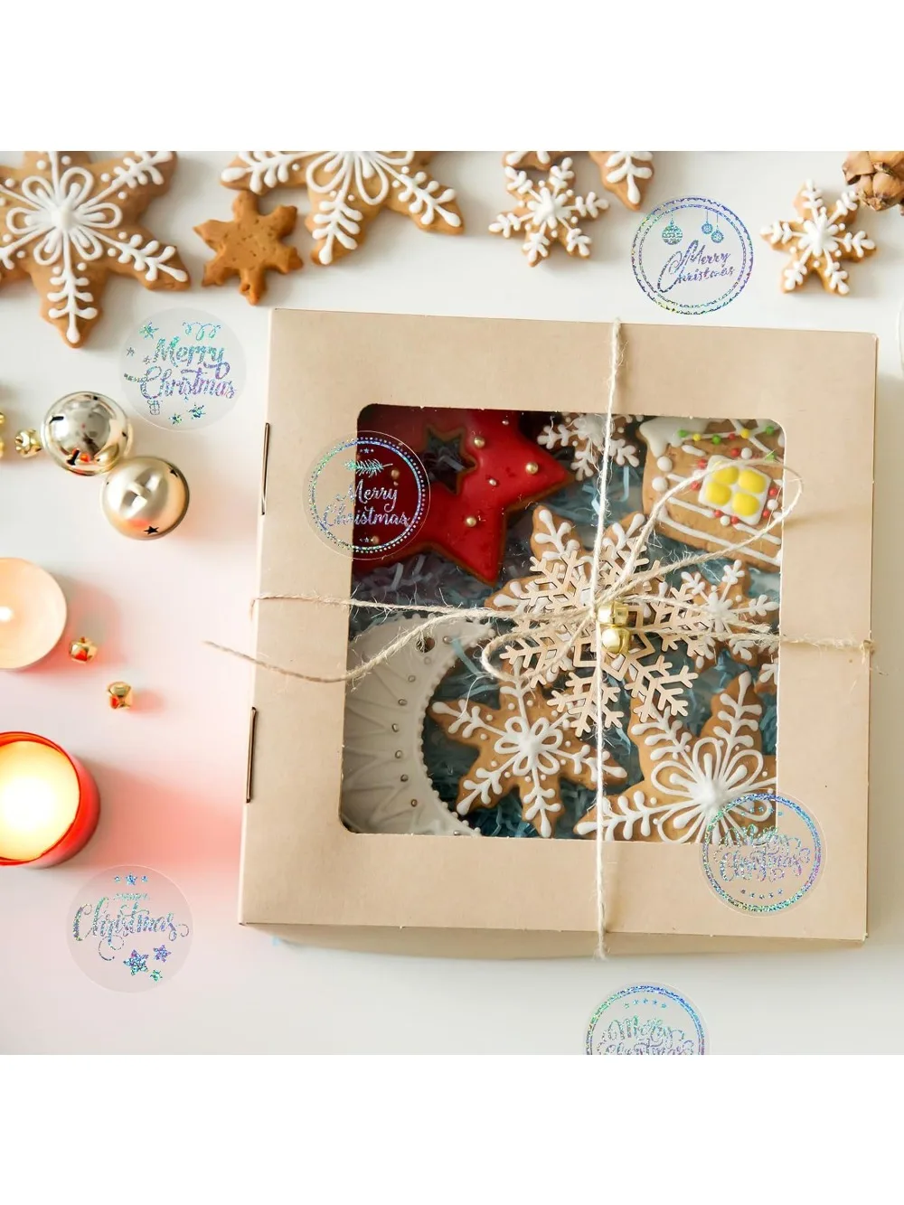 500 قطعة 1 بوصة عيد ميلاد سعيد ملصقات تسميات المغلف لواصق الختم عيد الميلاد ديكور لوازم مع عناصر ندفة الثلج لحقيبة المغلف #4