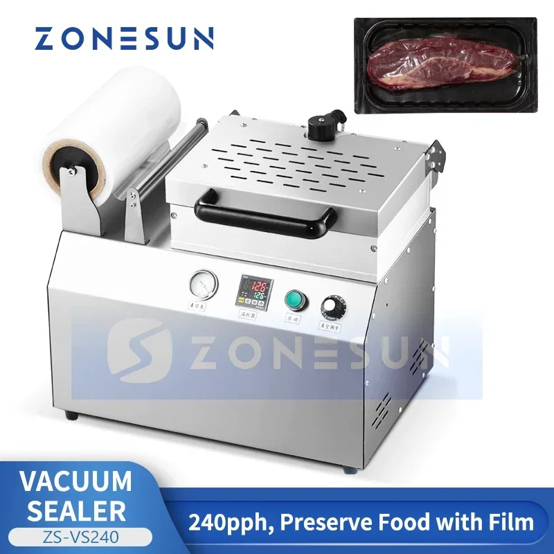 ZONESUN เครื่องซีลถาดสูญญากาศ เครื่องซีลสูญญากาศ เครื่องซีลสูญญากาศอาหาร ZS-VS240