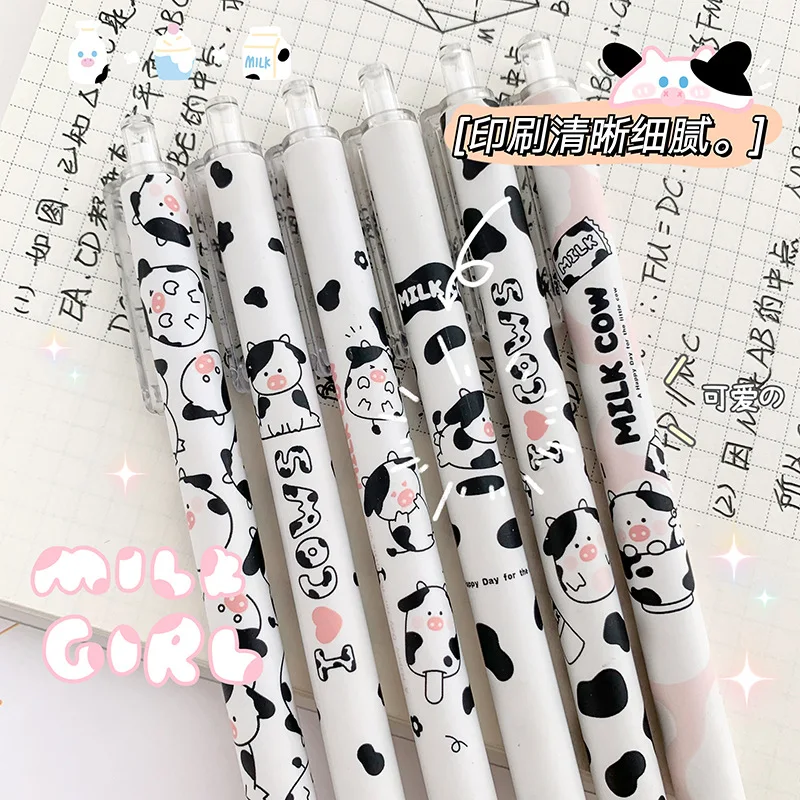 1 Pcs Cute Milk Cows Press Gel Pen Writing Pen School Stationery 0.5mm Black ink Pens Office School Supplies Stationery Gift