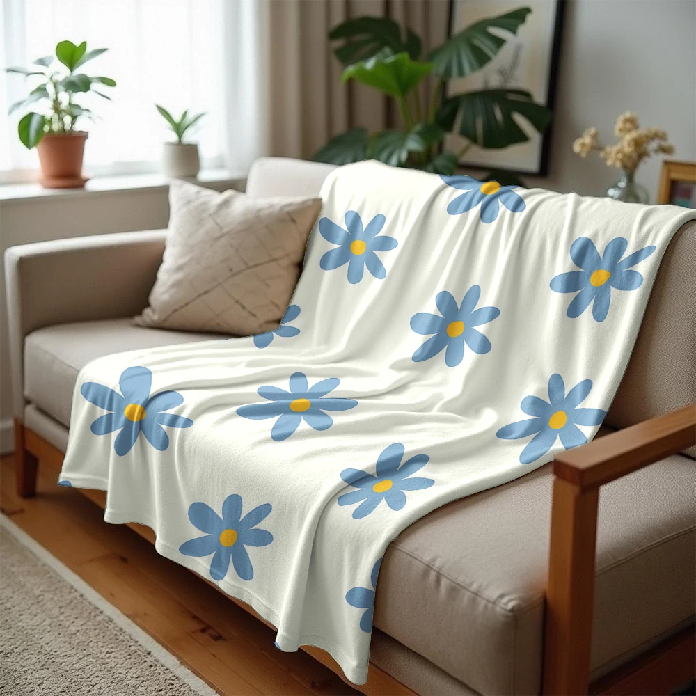 Blue Daisy Scatter Lightweight Microfiber Soft Christmas Fleece Blanket Warm Cozy Throw for Bed Sofa Office Travel All Season