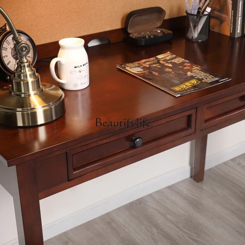 03.American all-solid wood desk integrated writing desk small apartment cherry wood