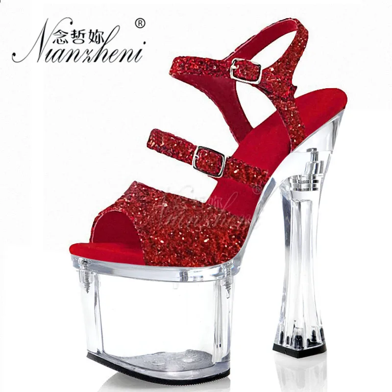 Peep Toe High Heels 18cm Square Heel Full Dress Exotic Dancer Punk Style 7 Inch Sexy Bride Fetish Party Show Footwear