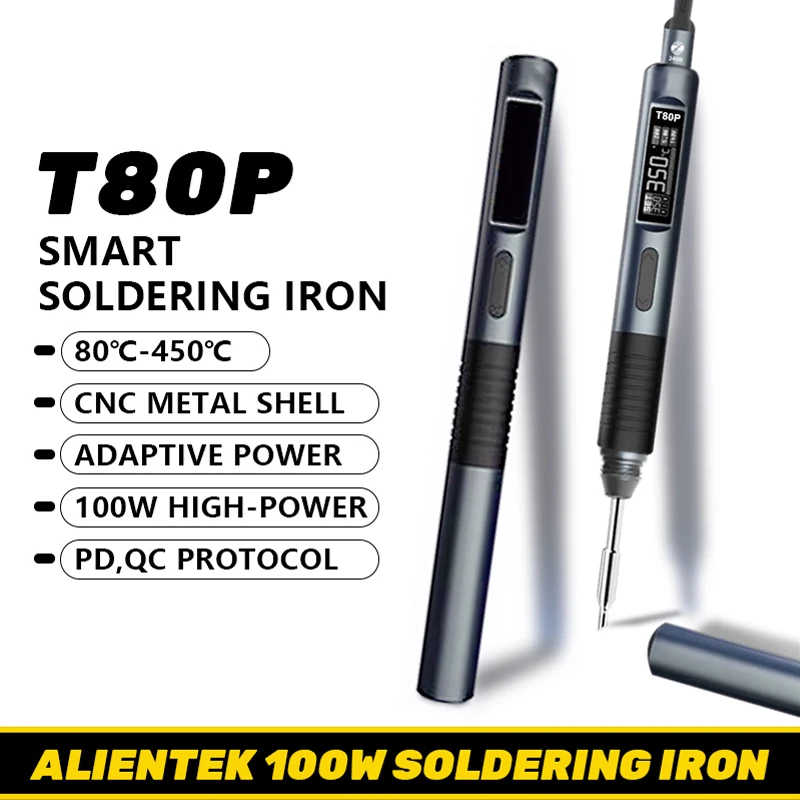 

ALIENTEK T80P Soldering Iron Electric 100W Adjustable Digital Display Automatic Sleep PCB Precision Soldering Iron Repair Tool