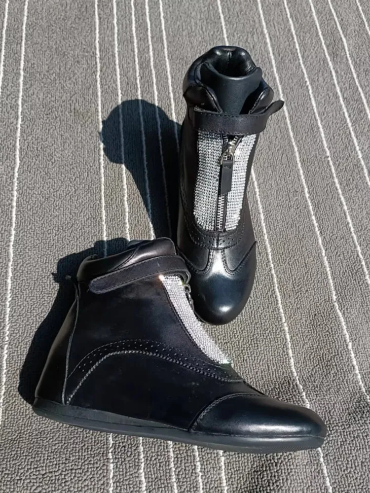 Fashion High Street Women Height Increasing High Top Shoes Hook Loop Autumn Winter Fleece Lining Genuine Leather Short Boots