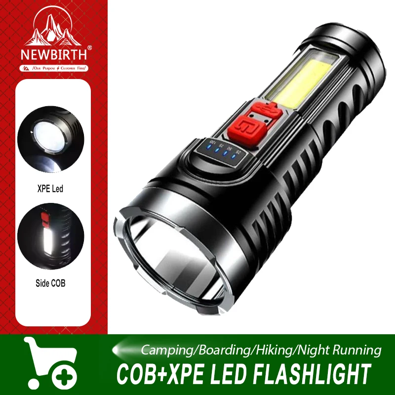 High Power Led Flashlights Rechargeable Camping Spotlight with Side COB 3 Lighting Modes for Camping Adventure Outdoor Lighting