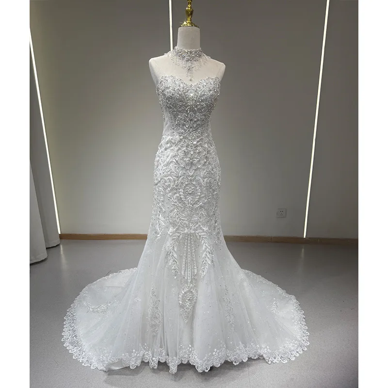 

Mermaid Wedding Dresses Court Train Appliques Fashion Vestidos De Novia Sleeveless Robe De Mariée Engagement Custom-Made